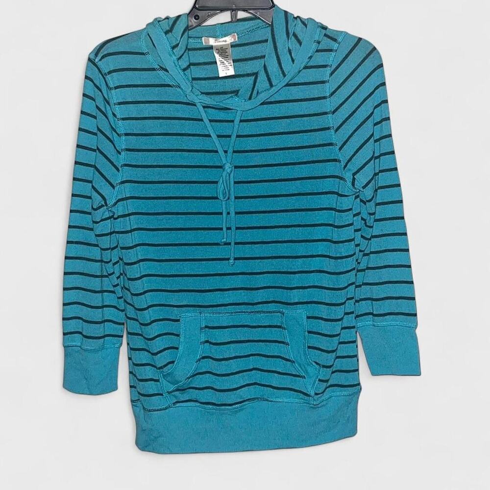 Timing Teal Blue Striped Long-Sleeve Hoodie Top - Size L